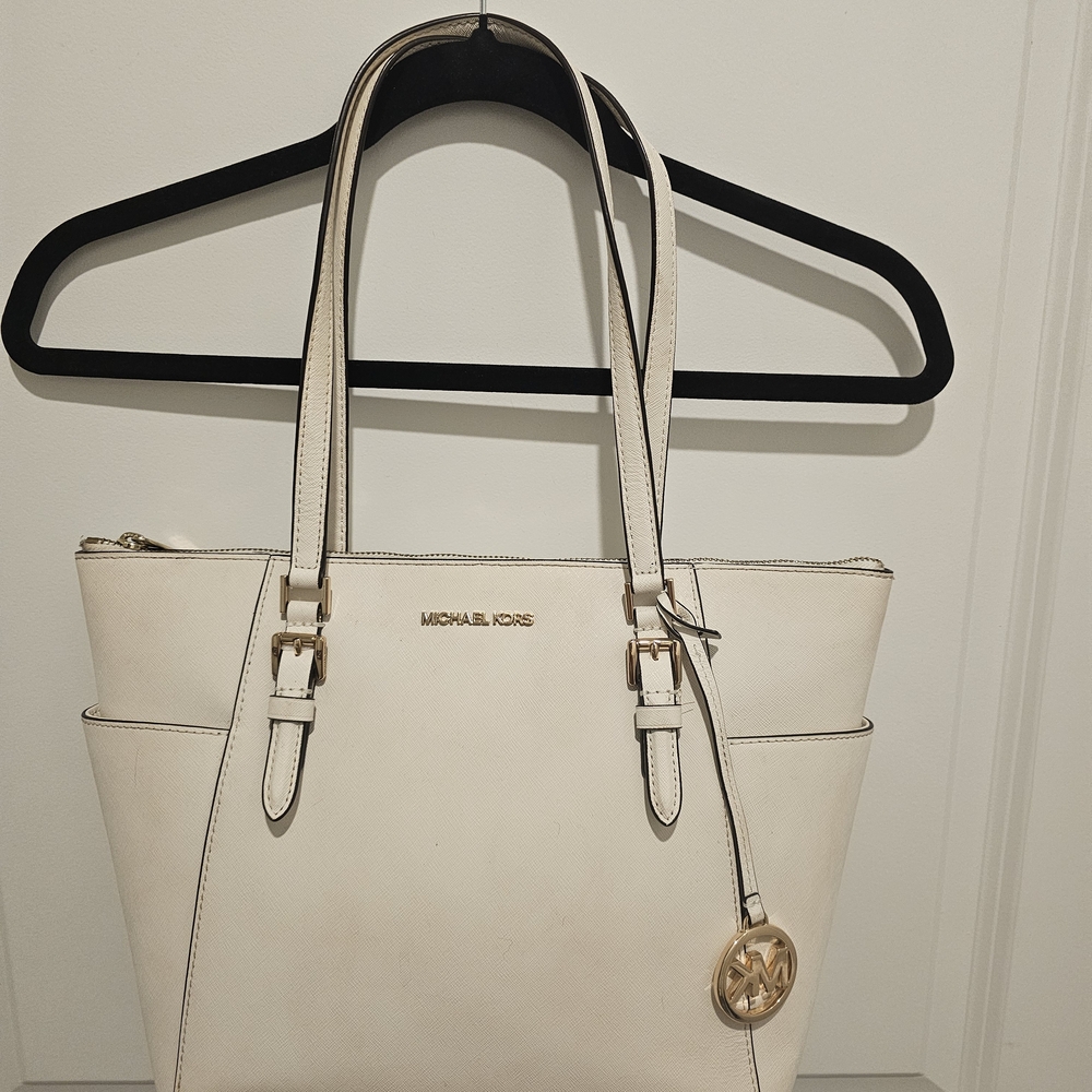 Michael Kors Cream Colored Saffiano Leather Satchel.